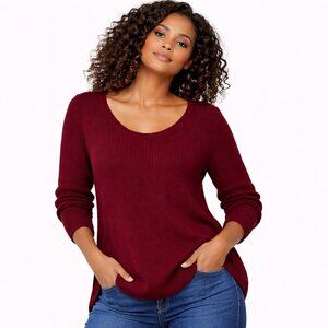 Kenneth Roberts Burgundy Wool Blend Sweater | Scoop Neck Long Sleeve Knit | Size
